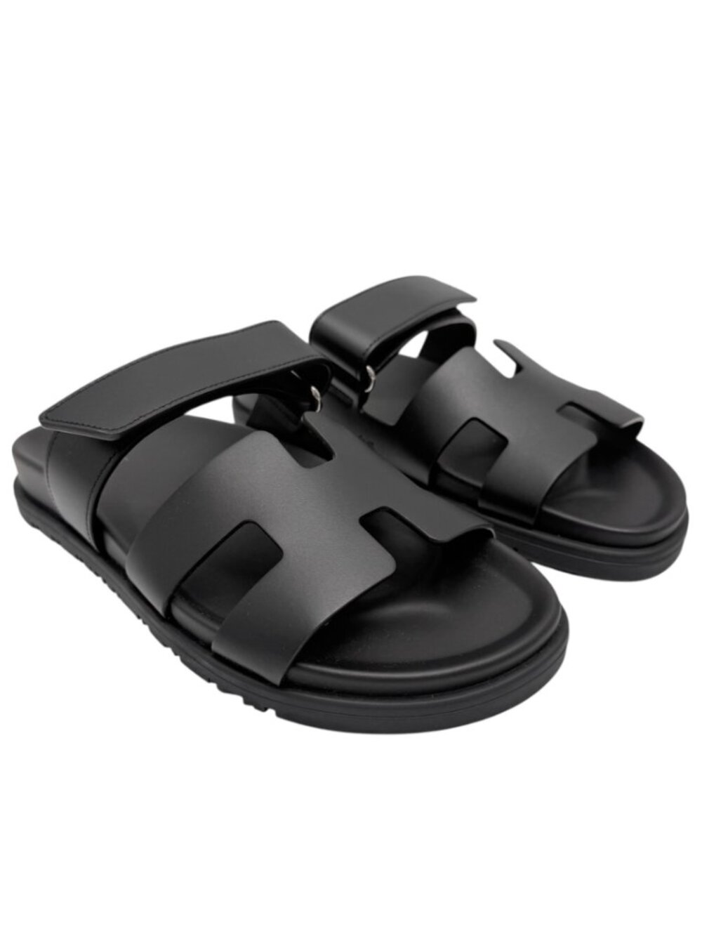 HERMES Black Calfskin Chypre Velcro Strap Sandals Sz 7 - Picture 6 of 10